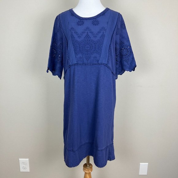 Boden Dress Womens 6R Purple Eyelet Embroidered Shift Short‎ Sleeve Above Knee - Picture 1 of 13